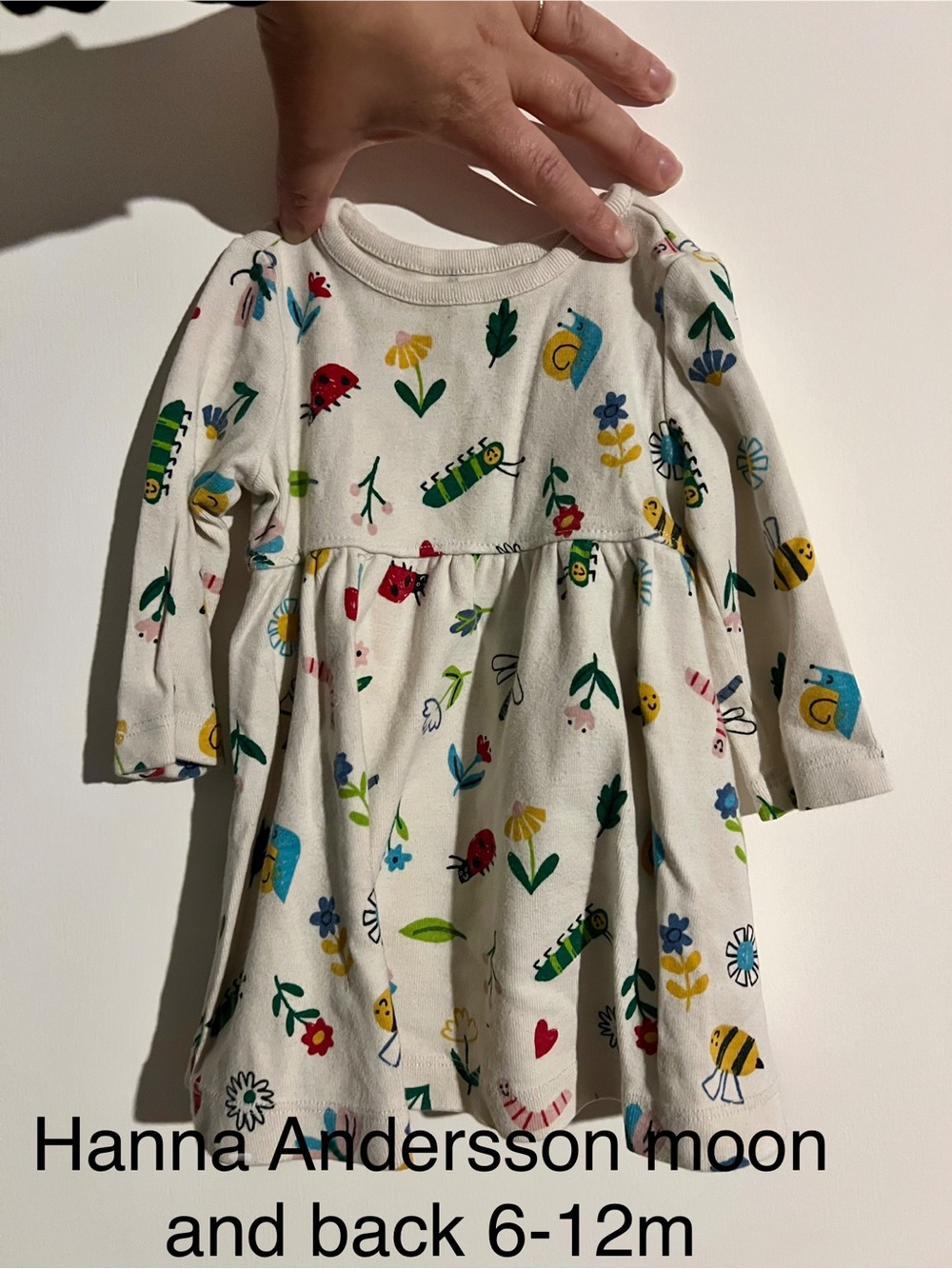 Hanna Andersson Cream Long-Sleeve Dress with Colorful Critter & Floral Print